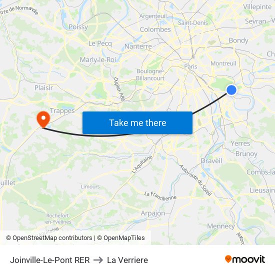 Joinville-Le-Pont RER to La Verriere map