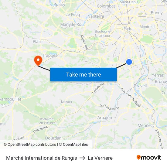 Marché International de Rungis to La Verriere map