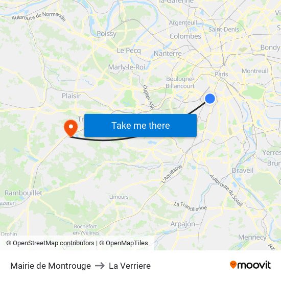Mairie de Montrouge to La Verriere map