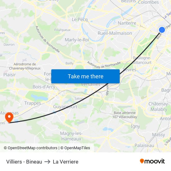 Villiers - Bineau to La Verriere map