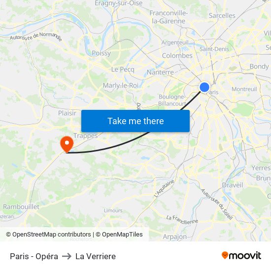Paris - Opéra to La Verriere map