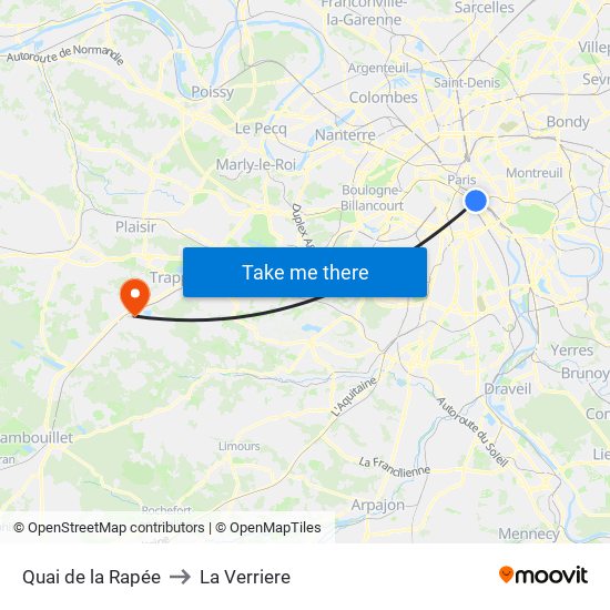 Quai de la Rapée to La Verriere map