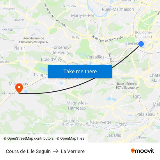 Cours de L'Ile Seguin to La Verriere map