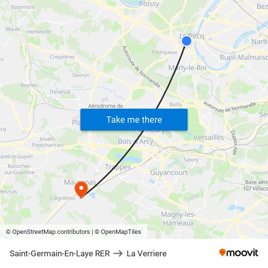 Saint-Germain-En-Laye RER to La Verriere map
