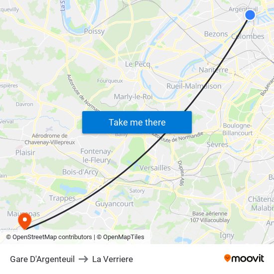 Gare D'Argenteuil to La Verriere map