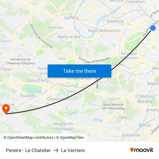 Pereire - Le Chatelier to La Verriere map