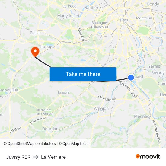 Juvisy RER to La Verriere map