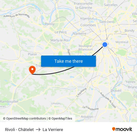 Rivoli - Châtelet to La Verriere map