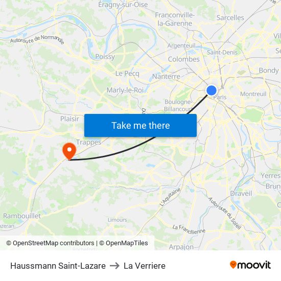 Haussmann Saint-Lazare to La Verriere map