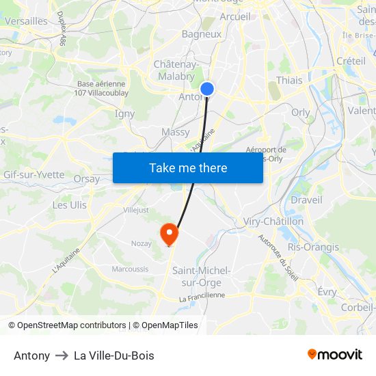 Antony to La Ville-Du-Bois map