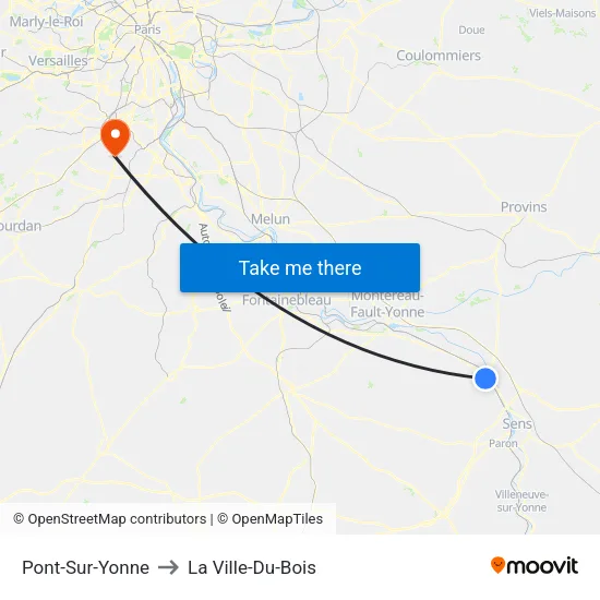 Pont-Sur-Yonne to La Ville-Du-Bois map