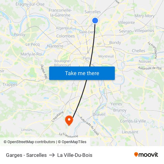 Garges - Sarcelles to La Ville-Du-Bois map