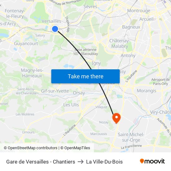 Gare de Versailles - Chantiers to La Ville-Du-Bois map