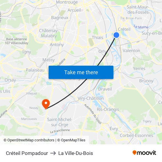 Créteil Pompadour to La Ville-Du-Bois map
