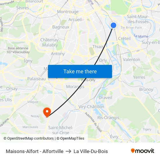 Maisons-Alfort - Alfortville to La Ville-Du-Bois map