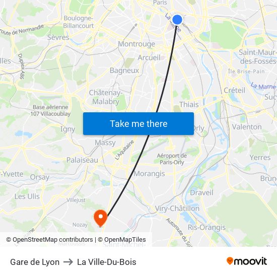 Gare de Lyon to La Ville-Du-Bois map