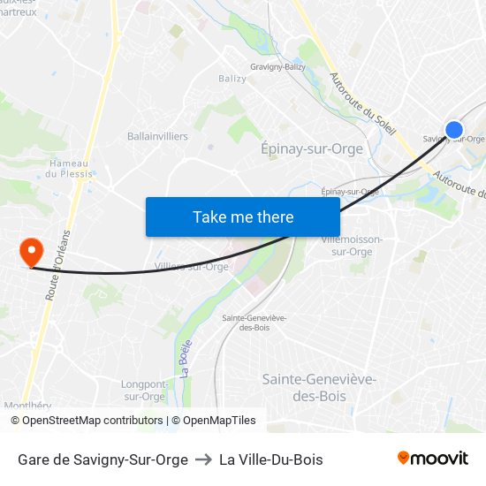 Gare de Savigny-Sur-Orge to La Ville-Du-Bois map