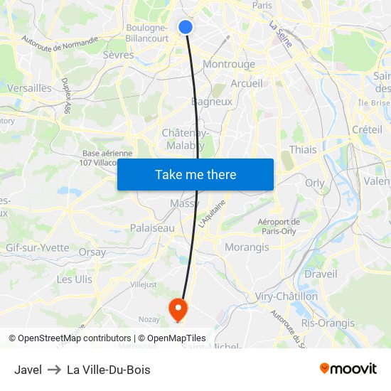 Javel to La Ville-Du-Bois map