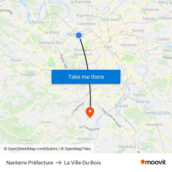 Nanterre Préfecture to La Ville-Du-Bois map