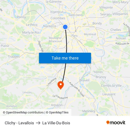 Clichy - Levallois to La Ville-Du-Bois map
