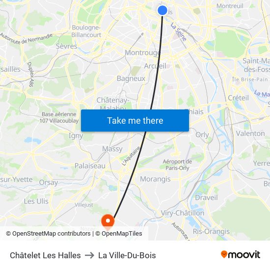 Châtelet Les Halles to La Ville-Du-Bois map