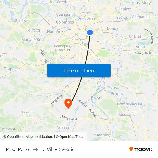 Rosa Parks to La Ville-Du-Bois map