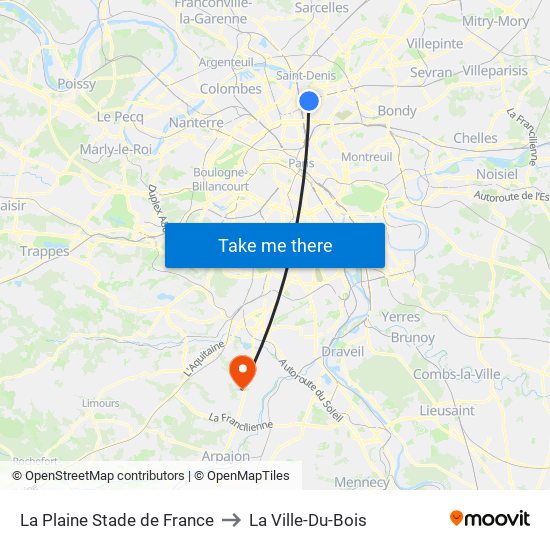 La Plaine Stade de France to La Ville-Du-Bois map