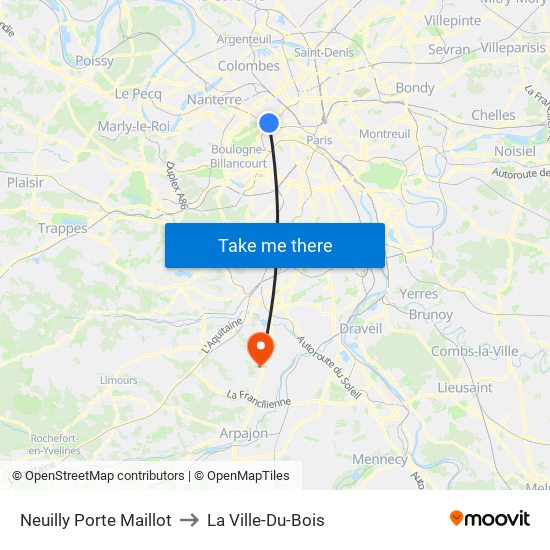 Neuilly Porte Maillot to La Ville-Du-Bois map