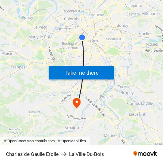 Charles de Gaulle Etoile to La Ville-Du-Bois map