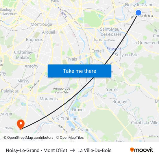 Noisy-Le-Grand - Mont D'Est to La Ville-Du-Bois map