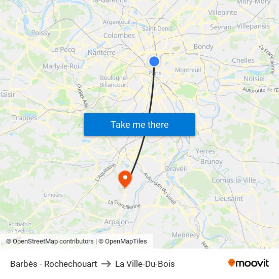 Barbès - Rochechouart to La Ville-Du-Bois map