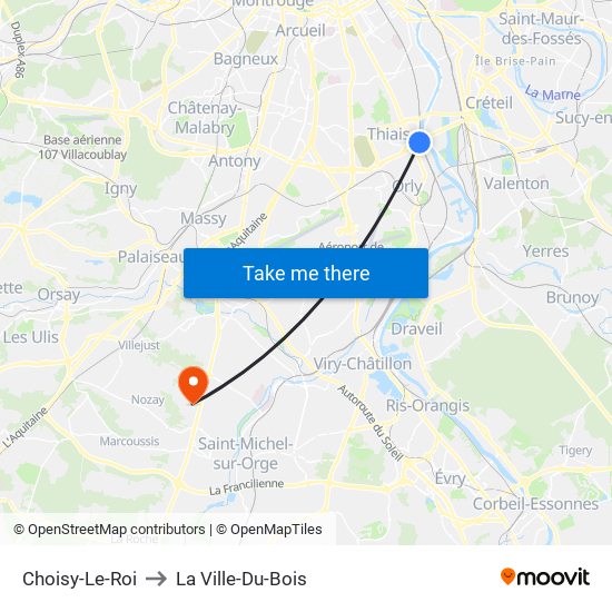 Choisy-Le-Roi to La Ville-Du-Bois map