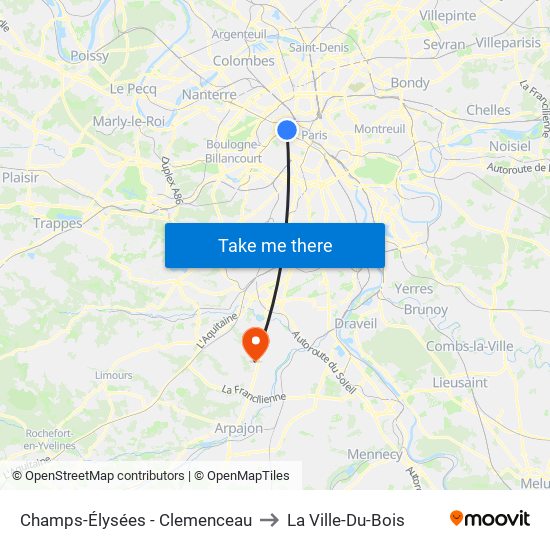Champs-Élysées - Clemenceau to La Ville-Du-Bois map