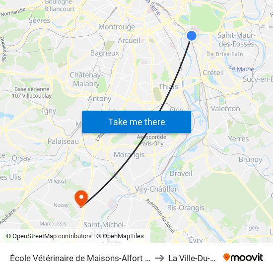 École Vétérinaire de Maisons-Alfort - Métro to La Ville-Du-Bois map