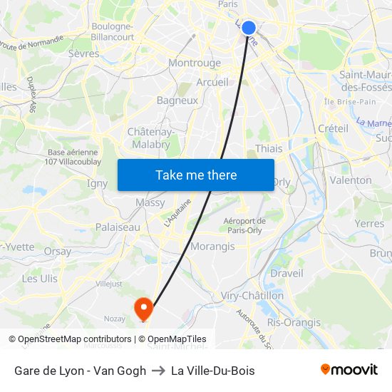 Gare de Lyon - Van Gogh to La Ville-Du-Bois map