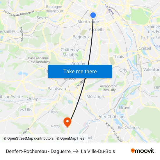 Denfert-Rochereau - Daguerre to La Ville-Du-Bois map