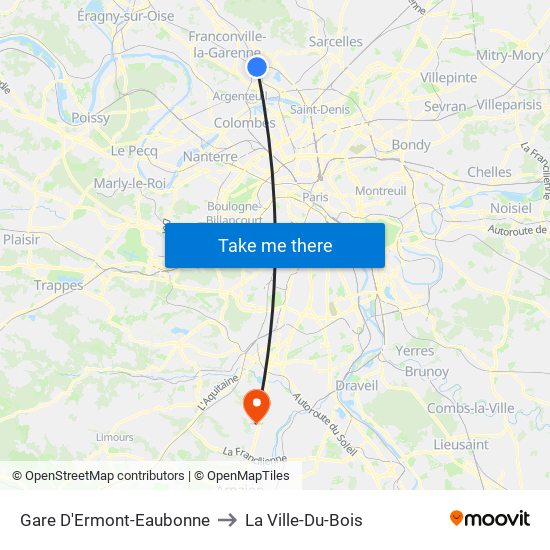 Gare D'Ermont-Eaubonne to La Ville-Du-Bois map