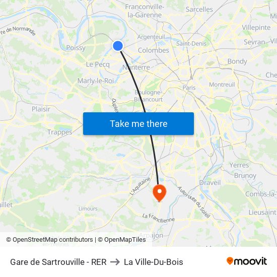 Gare de Sartrouville - RER to La Ville-Du-Bois map