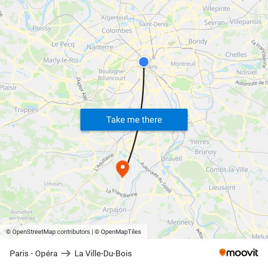 Paris - Opéra to La Ville-Du-Bois map
