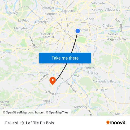 Gallieni to La Ville-Du-Bois map