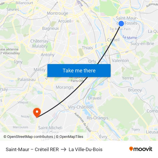 Saint-Maur – Créteil RER to La Ville-Du-Bois map