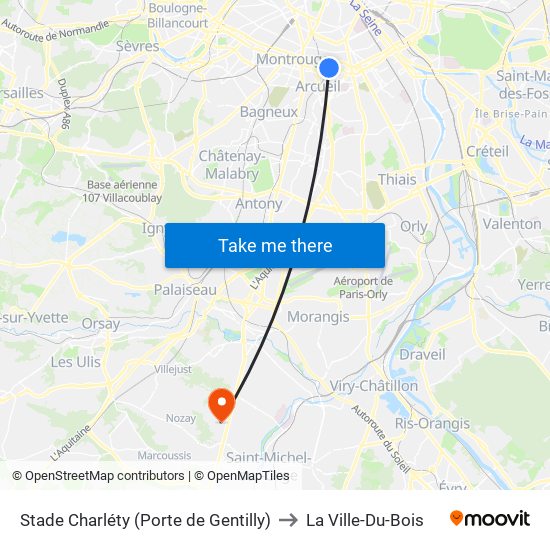 Stade Charléty (Porte de Gentilly) to La Ville-Du-Bois map