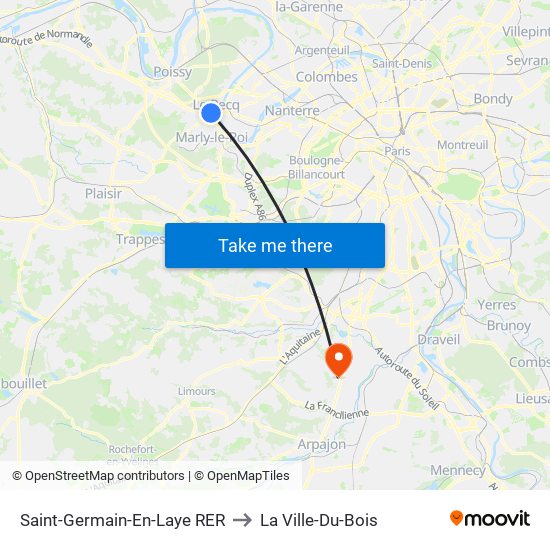 Saint-Germain-En-Laye RER to La Ville-Du-Bois map