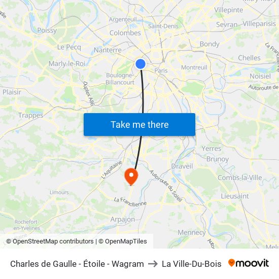 Charles de Gaulle - Étoile - Wagram to La Ville-Du-Bois map
