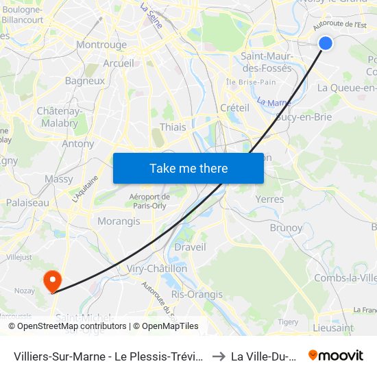 Villiers-Sur-Marne - Le Plessis-Trévise RER to La Ville-Du-Bois map