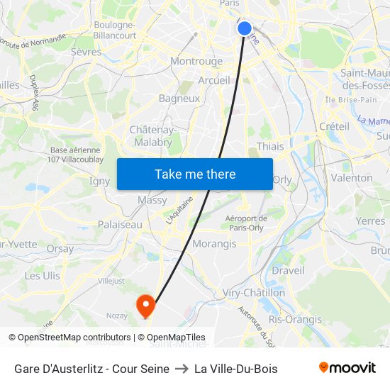 Gare D'Austerlitz - Cour Seine to La Ville-Du-Bois map