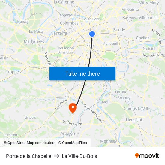 Porte de la Chapelle to La Ville-Du-Bois map