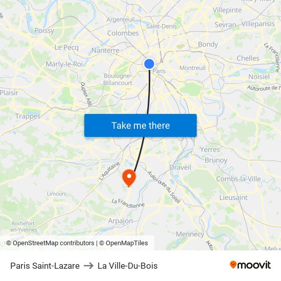Paris Saint-Lazare to La Ville-Du-Bois map