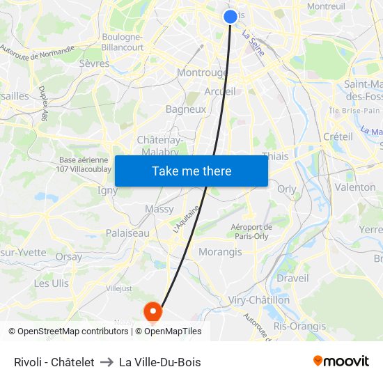 Rivoli - Châtelet to La Ville-Du-Bois map
