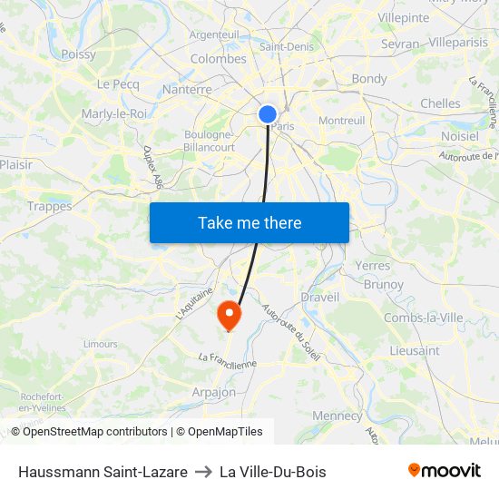 Haussmann Saint-Lazare to La Ville-Du-Bois map